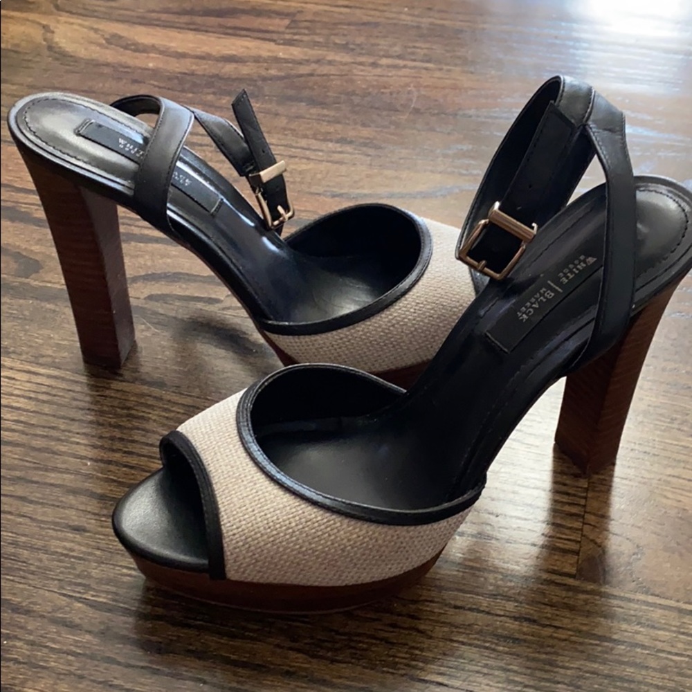 White House Black Market cream basket heels